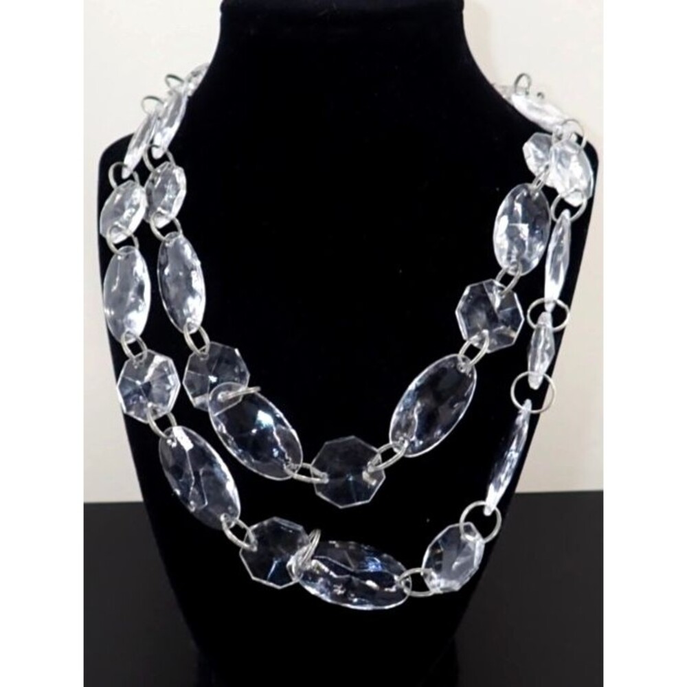 Czech Crystal Glass Beads 2 or 3 Strand Necklace 23” Silver Chain Links Vintage